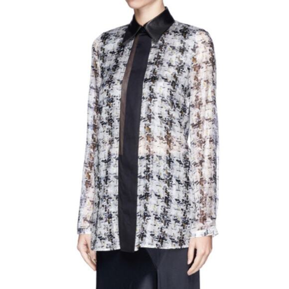 Reed Krakoff ABSTRACT TWEED PRINT LEATHER COLLAR ORGANZA SHIRT, 8 aso Nashville - Picture 1 of 8